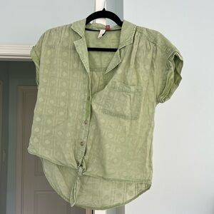 Green Pilcro Button-Up Tie Shirt